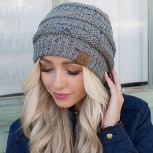 C.C knit chunky beanie in confetti gray